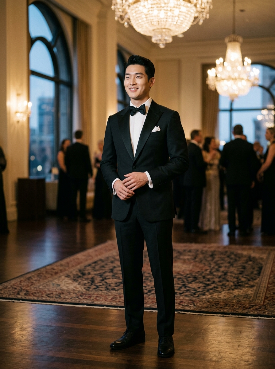 AI groom suit visualization — classic tuxedo